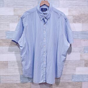 RALPH LAUREN Short Sleeve Seersucker Shirt Blue Stripe Classic Mens 3X Big 3XB